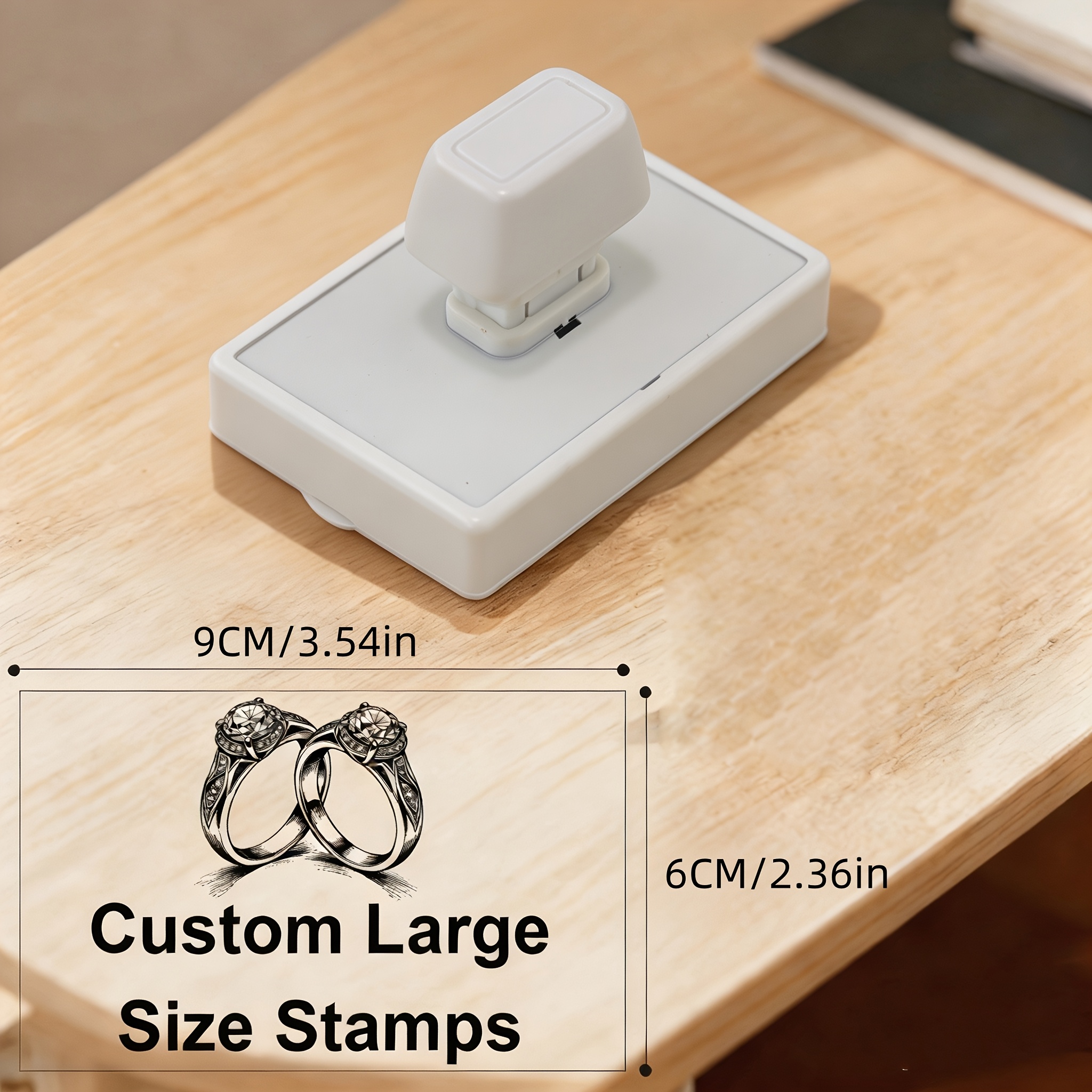 TEMU Large 6090 White Custom Stamp, Customizable With Logo, Address, Name, And Contact Information From Provided Images. Automatic Ink Dispensing For