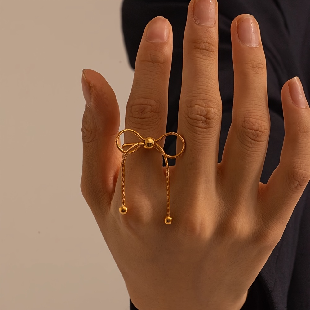 Minimalist Titanium Bow Ring Bangle - Golden Tone