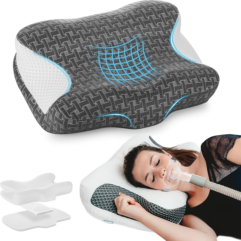 Cervical Cpap Bed Pillow, Adjustable Memory Foam Pillow For Side And Back Sleepers, Air Leak And Improves Quality, Ergonomic Contour Pillow For All Cpap Users