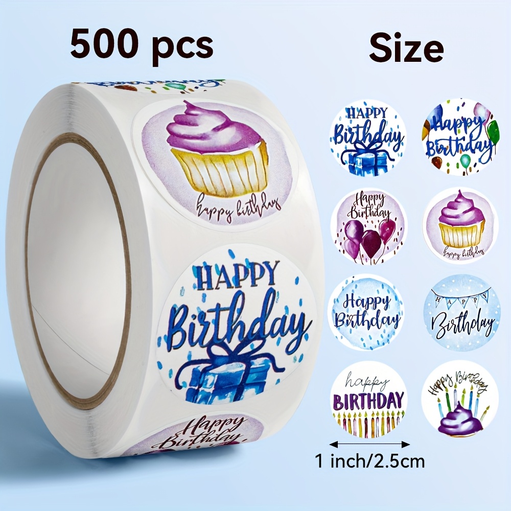 Image of 500pcs Of Birthday Celebration Stickers Featuring Fun Cartoon Designs For Sealing Gifts, Suitable For Gift Tags, Scrapbooking, Water Bottles, Cars, And Bicycles