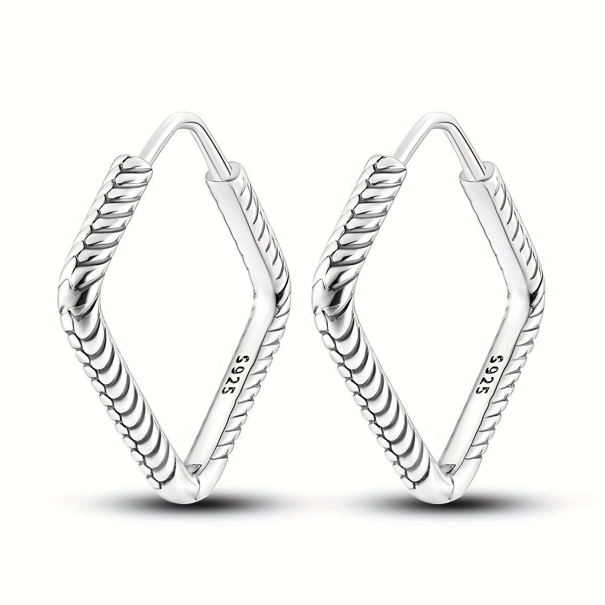 TEMU 1 Pair Hypoallergenic 925 Sterling Versatile Geometric Rhombus Snake Bone Pattern Big Hoop Earrings Women Fashion Simple Unisex Jewelry, Perfect Gift For