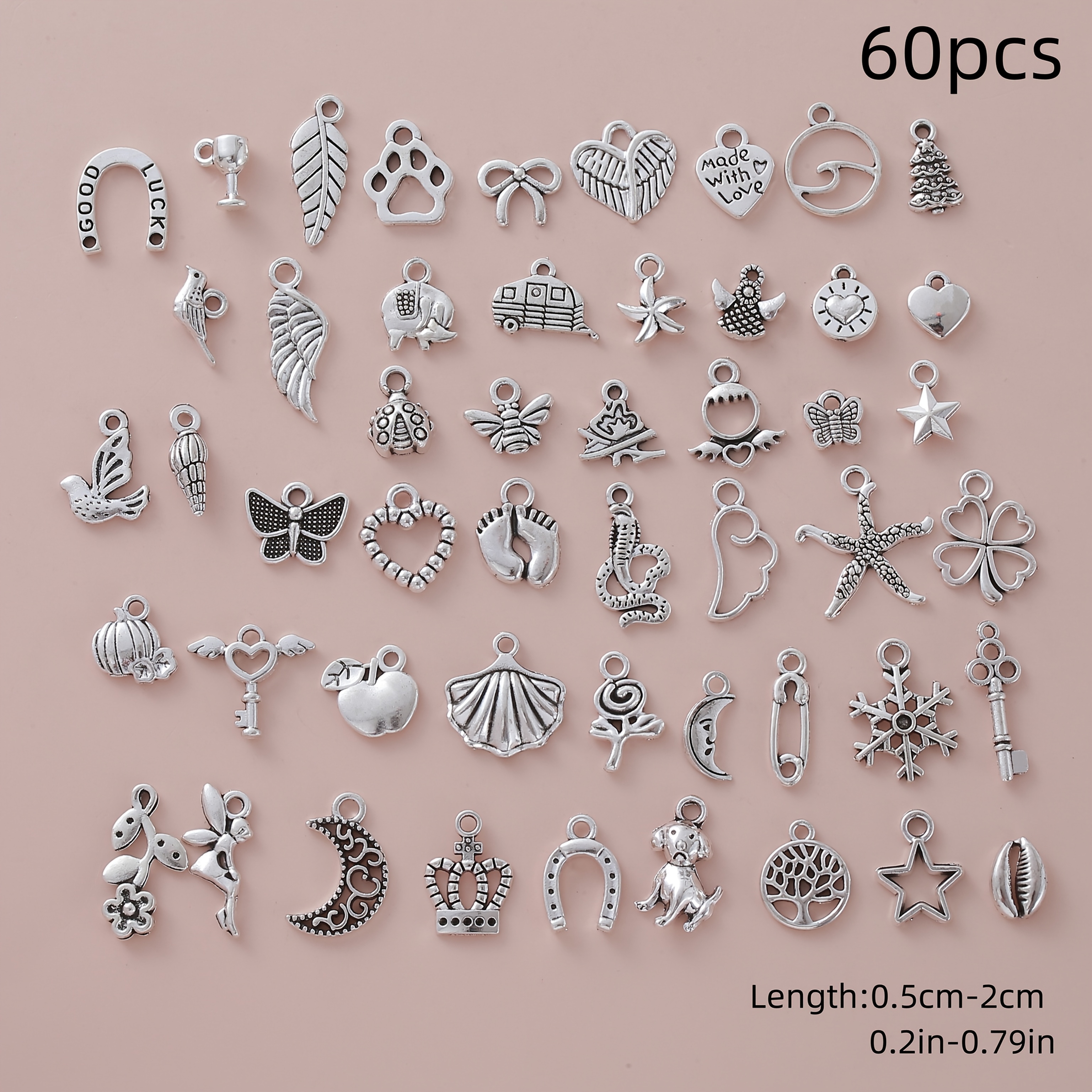 Image of 60pcs Of Value Packs! Vintage Stylish Small Pendant Set For Women, Jewelry Making Additions For Earrings, Hair Additions, And Versatile Keychain Charms