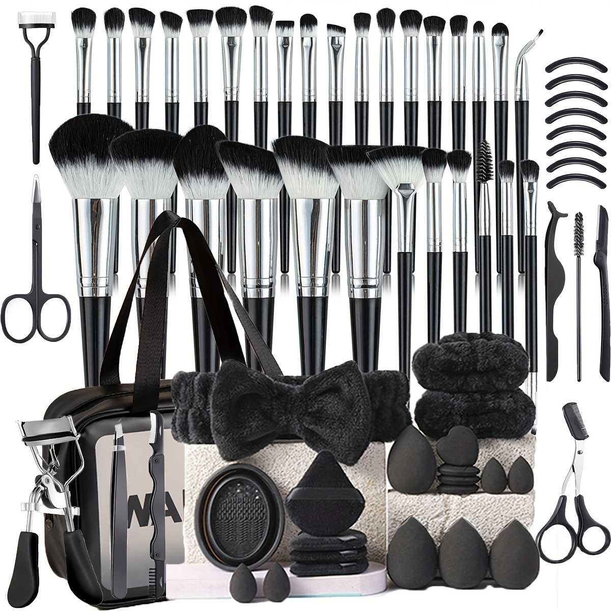 68pcs makeup tool set 30pcs black makeup brushes 20pcs puff - Temu