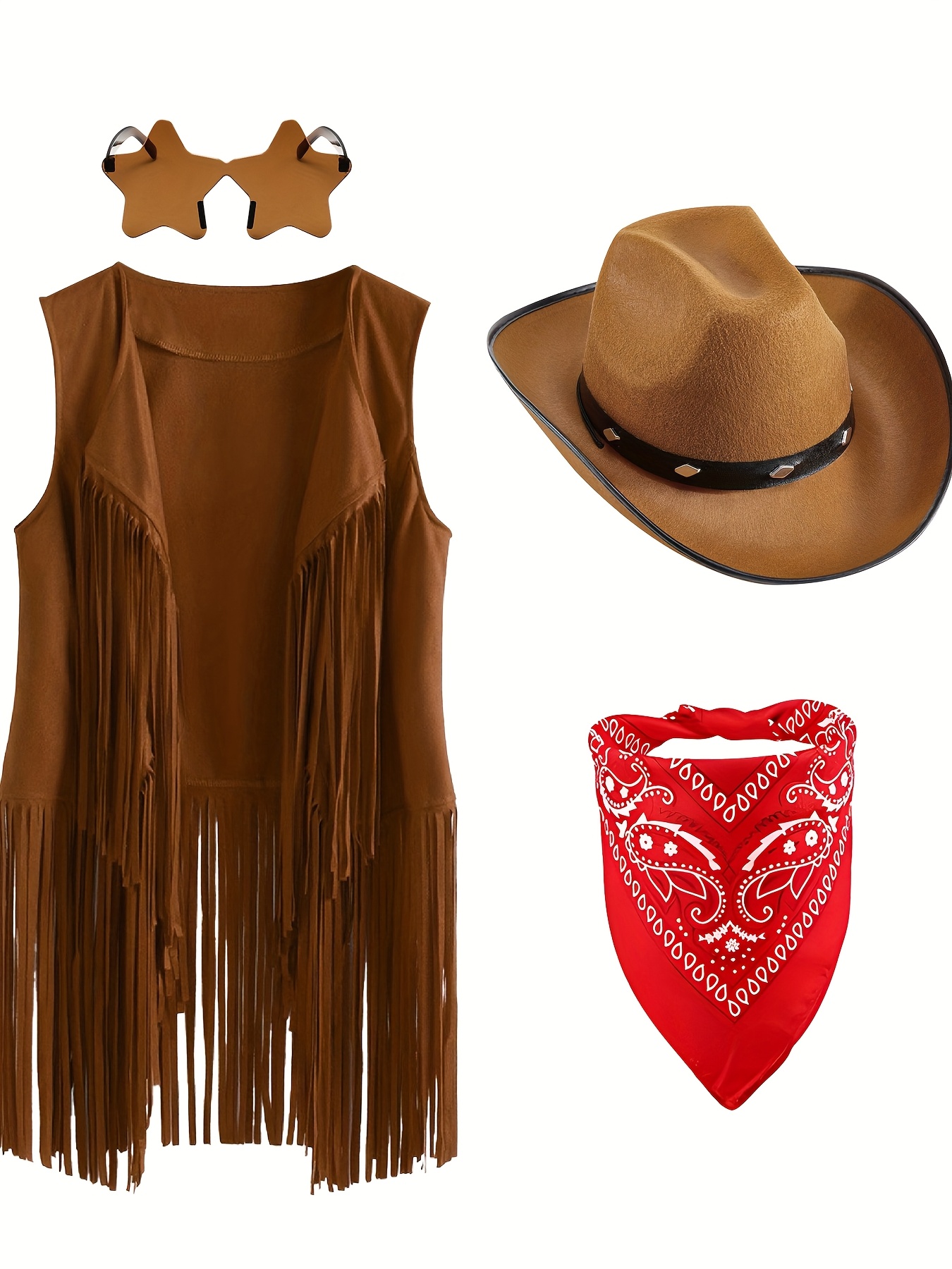 Women Hippie Costume 60s 70s Fringe Vest Tassel Vest for Carnival Halloween Cosplay Party, Western Cowgirl Costume for Women Cowboy, Halloween Carnival Party Cosplay Costumes