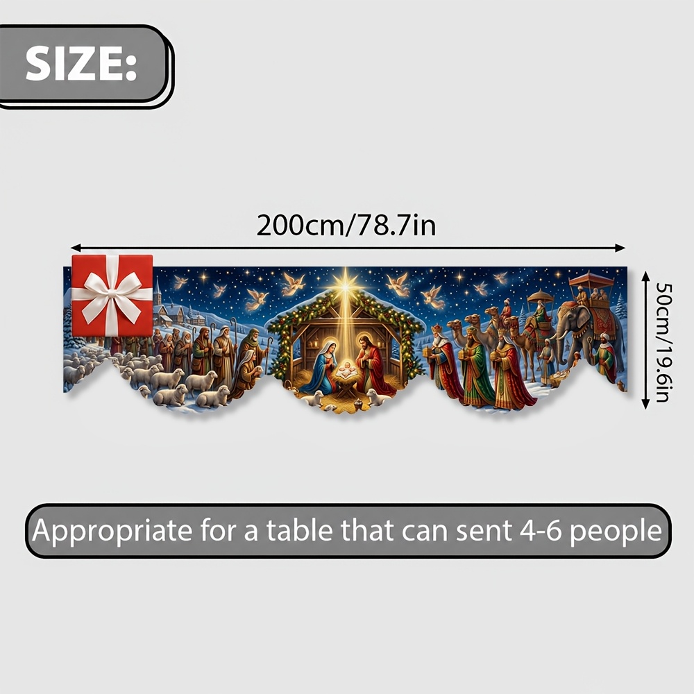 TEMU 1pc Nativity Scene Christmas Fireplace Scarf Holy Family And Angels Suitable For Fireplace Mantel Decoration Elegant Christmas Home Decor For