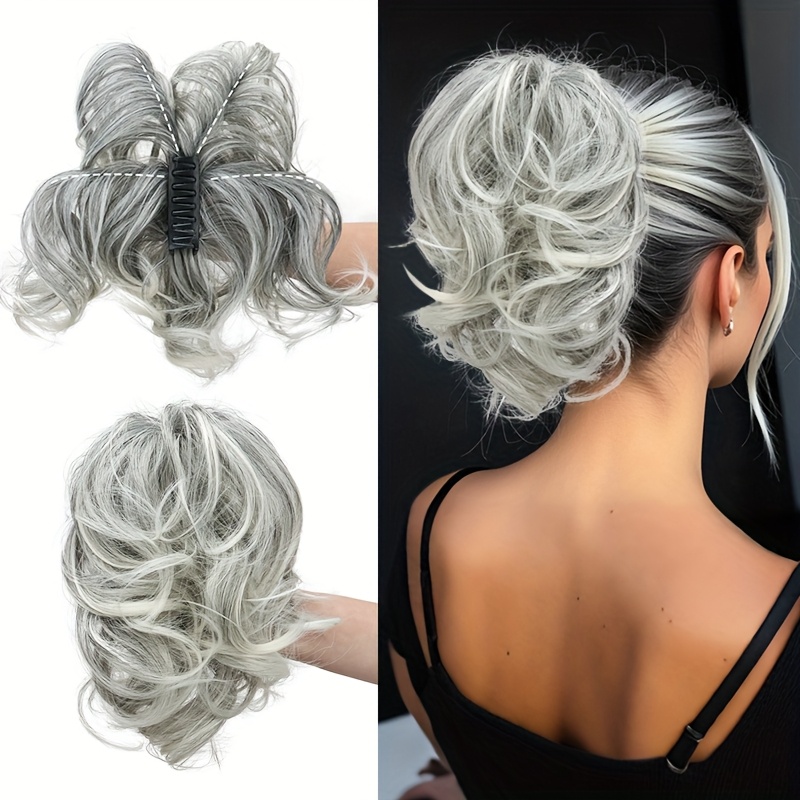 Adjustable Synthetic Fiber Short Ponytail Extensions With Claw Clip Ponytail Bun For Women Stylish Hair Additions & Wig Enhancer