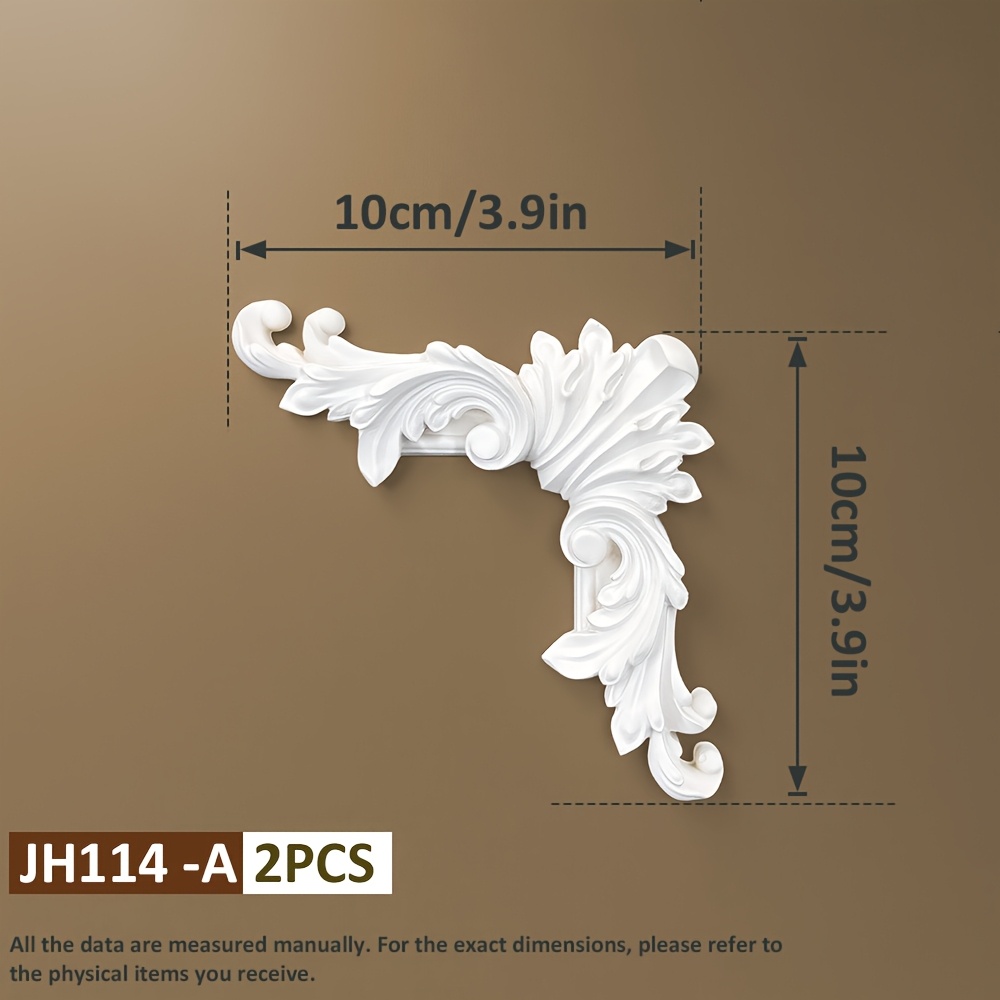 TEMU 2pcs Of Exquisite Relief Pu Corner Flowers. European Wall Decoration. Interior - Baroque Ceiling Ornaments. European Retro-style Home Decoration