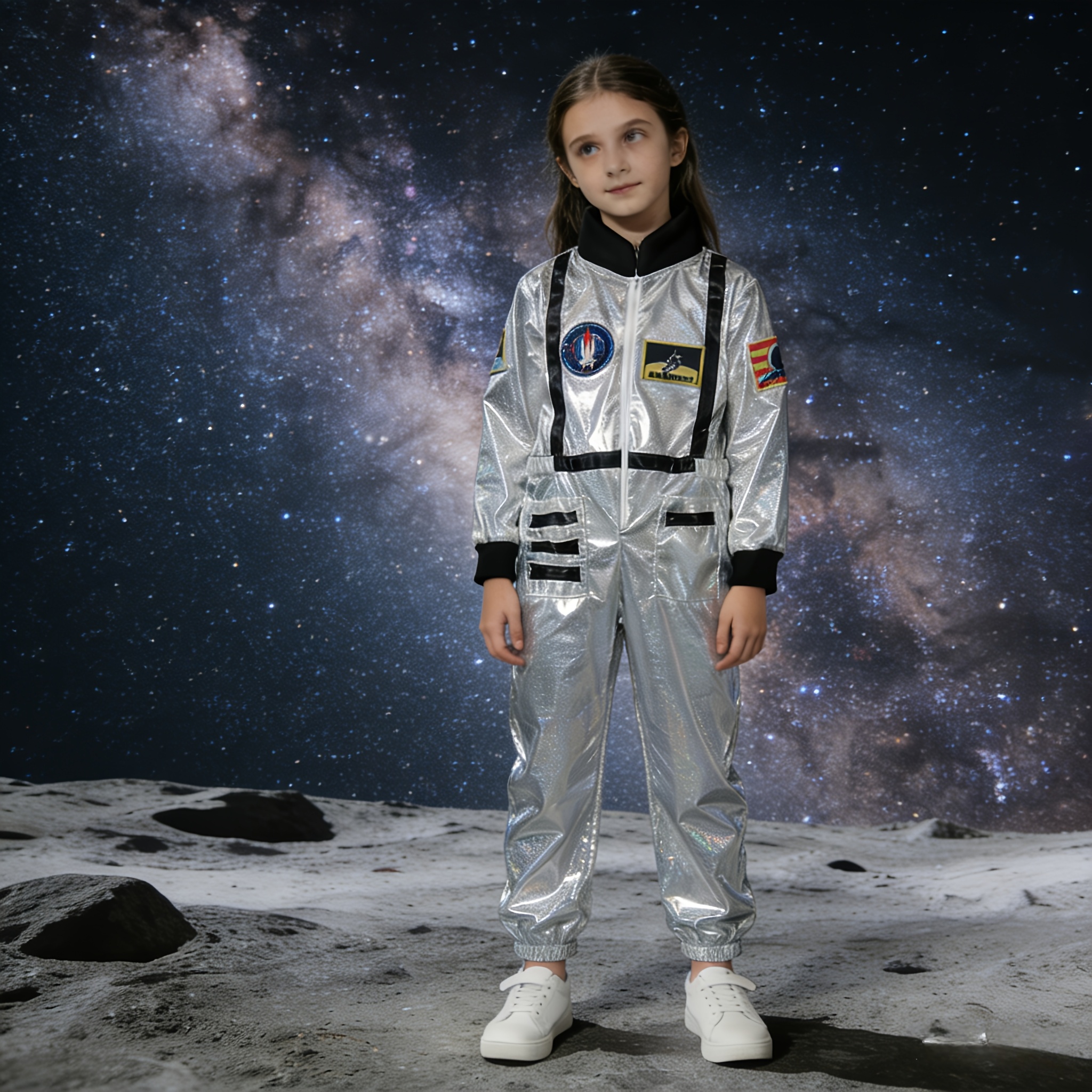Girl's Space Suit Style Jumpsuit, High-Quality Fabric