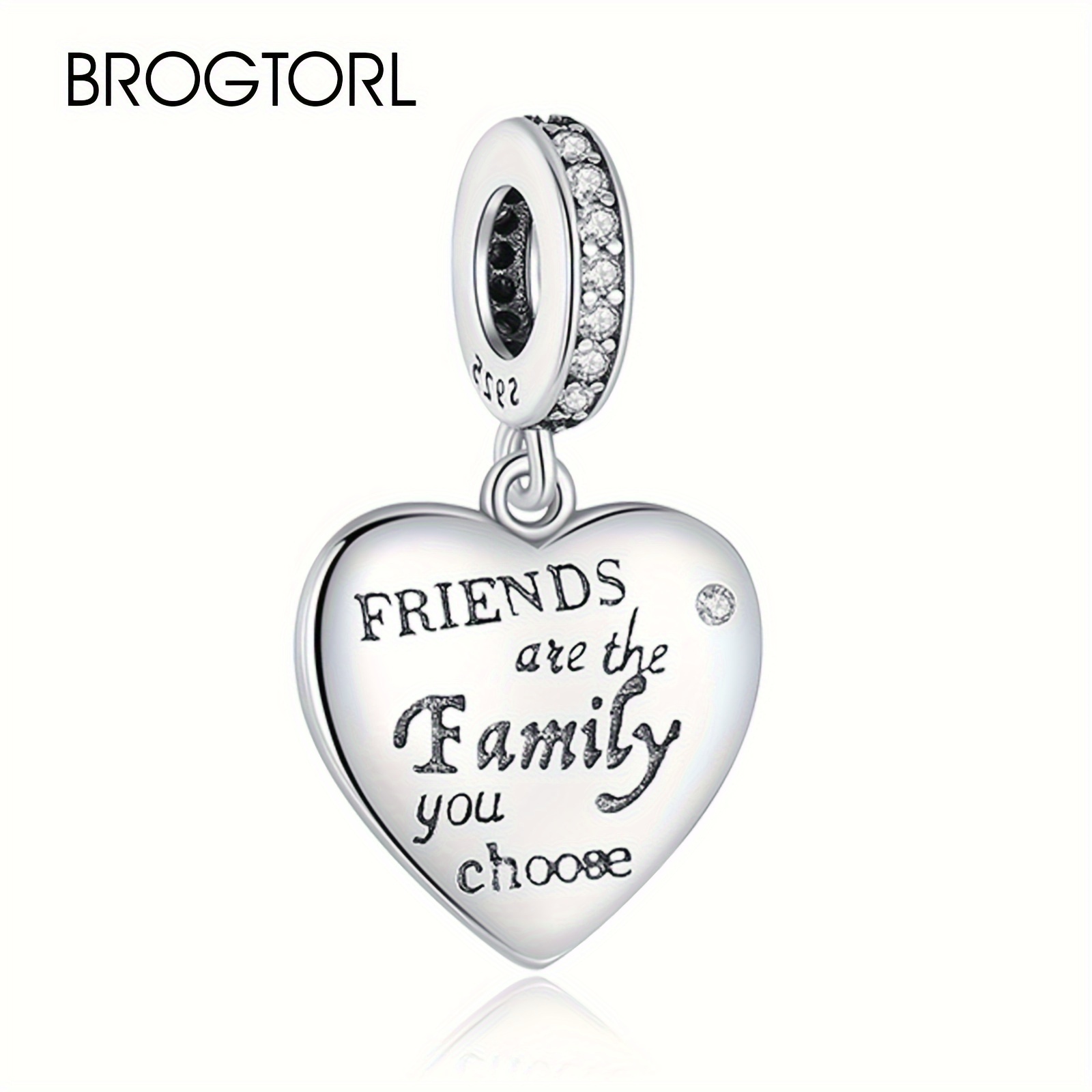 

Women's 925 Sterling Silver Diy Charm For Bracelet & Necklace Friends Are Family Heart Dangle Charm Cz Stone Fashion Diy Jewelry Making Pendant