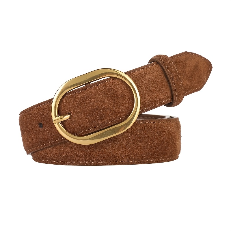 Women's Retro Belt, Suede With Oval Golden , Easy And Fashionable, With Jeans And Suit Pants, Suitable For Daily Commuting And Dating
