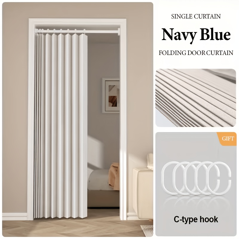 TEMU 2d Door Curtain, Heavyweight Polyester Door Curtain Panel Suitable For Living Room Divider With Hidden Folding Storage System, No Drill Track