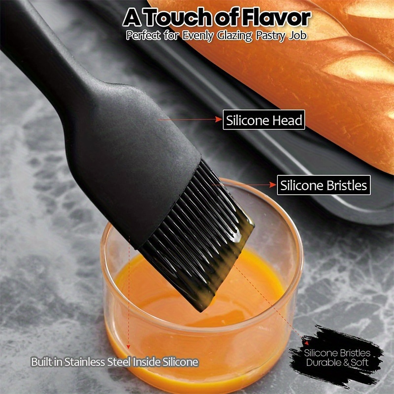 Heat-Resistant Silicone Baking & Grilling Brush with Wood Handle & Hang Hole - Non-Stick Pastry Brush Suitable for Butter, Oil, Sauces - Ideal for Pancakes, Waffles, Cakes, BBQ,, Grill - Cooking Brush (Heatproof)
