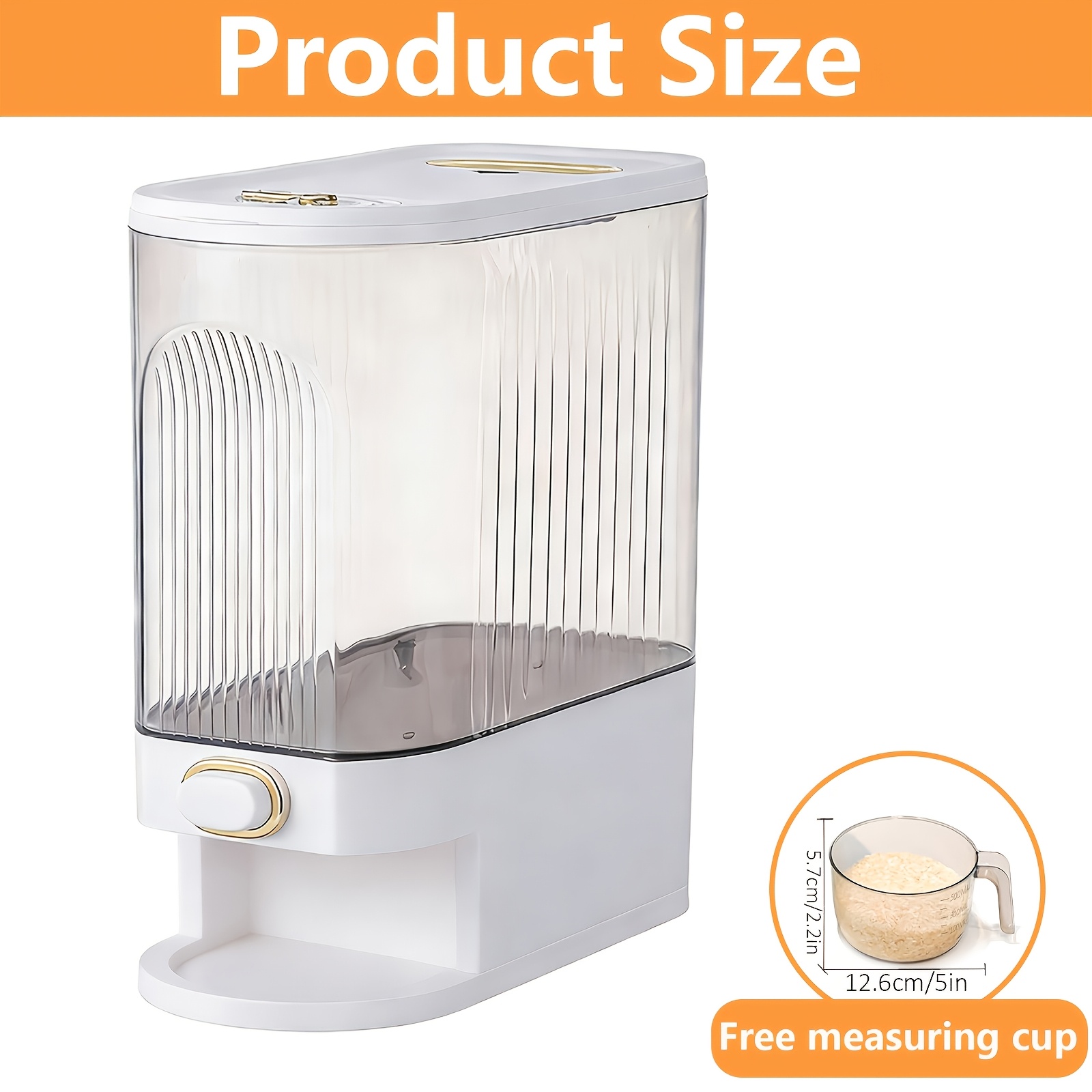 TEMU 2/4pcs Large-capacity Rice Container, 11/22lb Space-saving Vertical Comes With A Measuring Cup And Time , Perfect For Kitchen Organization And