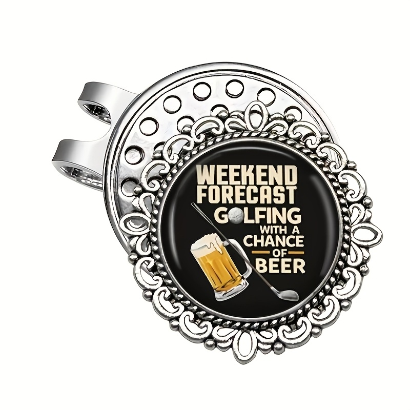 TEMU 1pc Vintage Golf Hat Clip With Beer Design, Fashion Alloy Metal Accessory With Glass Mosaic, Golf-themed Gift Pendant