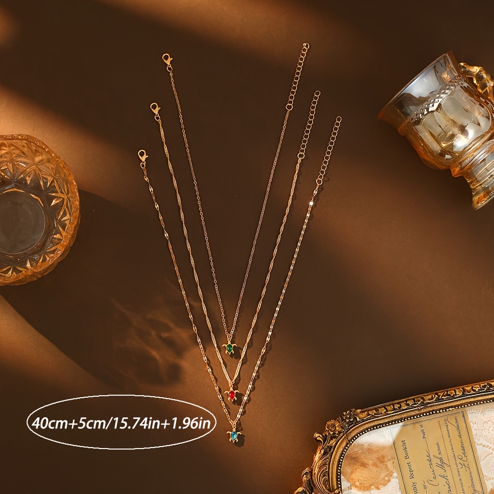 3pc Women's Golden Turtle Necklace Set, Elegant Gift