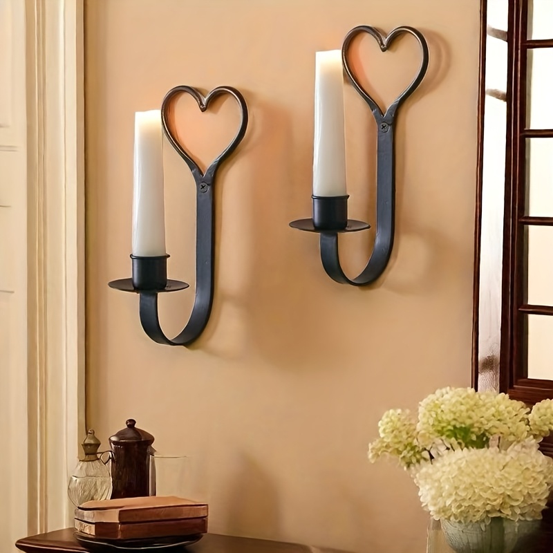 Iron Wall-mounted Heart-shaped Holder Set Of 2, Candles Not Included
