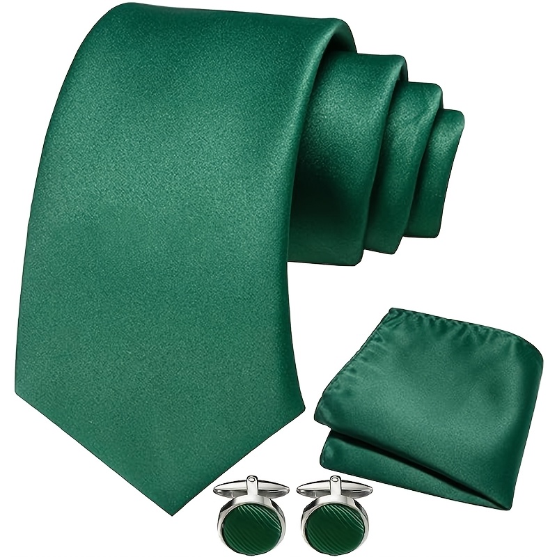 TEMU Set Of 4 High-quality Men's Formal Tie Additions: Includes A Solid Color Necktie, Pocket Square, And Cufflinks - Ideal For Weddings, Business