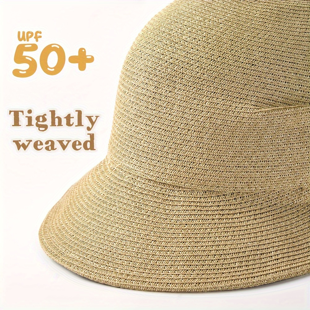Sombrero De Paja De Sol Con Ala Ancha Y Visera Para Mujeres Y Hombres,  Sombrero De Playa Tejido A Mano Plegable Con Abertura Para Coleta - Ideal  Para