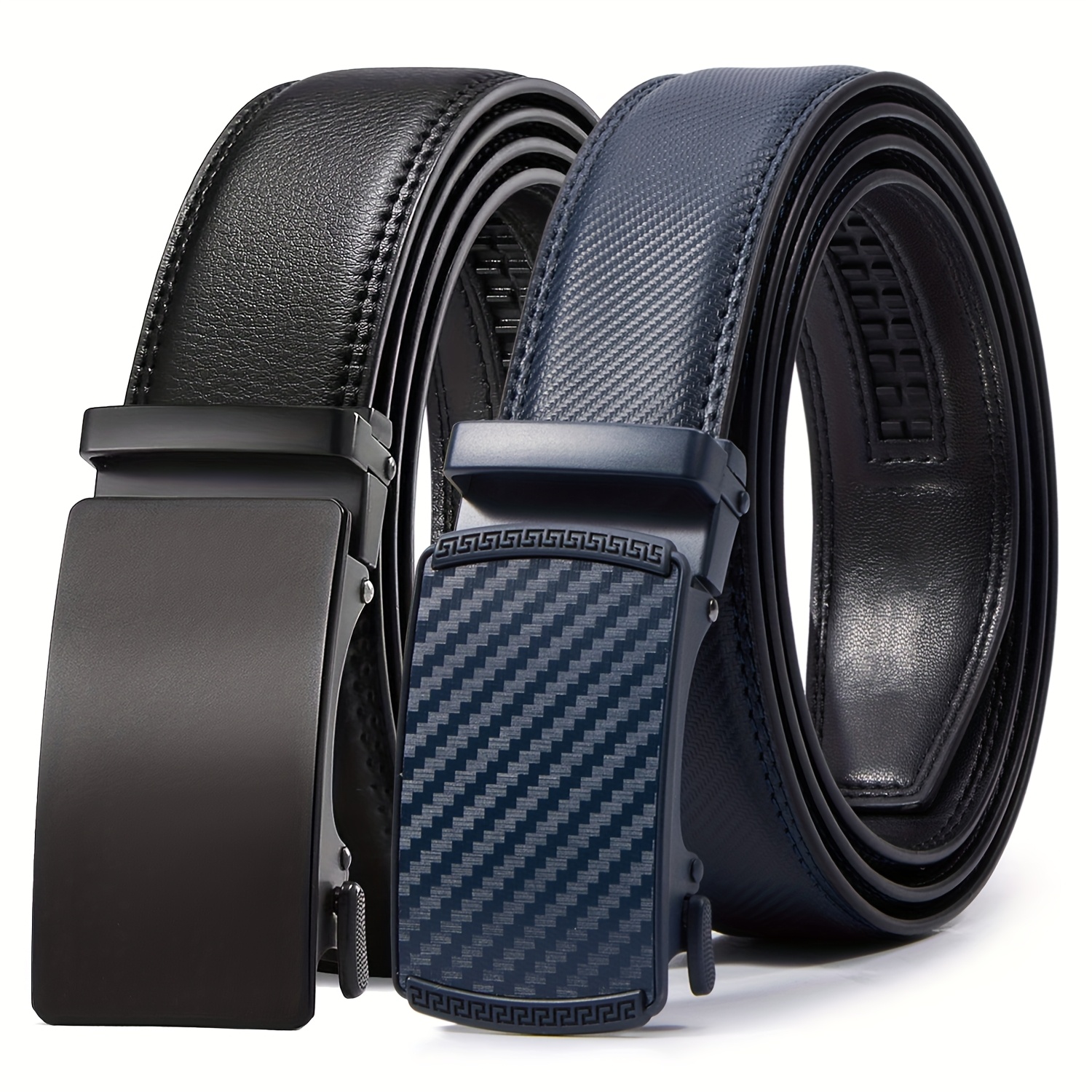 TEMU Men's Ratchet Belts (2-pack) Leather Men's Belts, Suitable For Gifts, Men's Formal And Casual Wear, Waist Sizes 28" To 52".