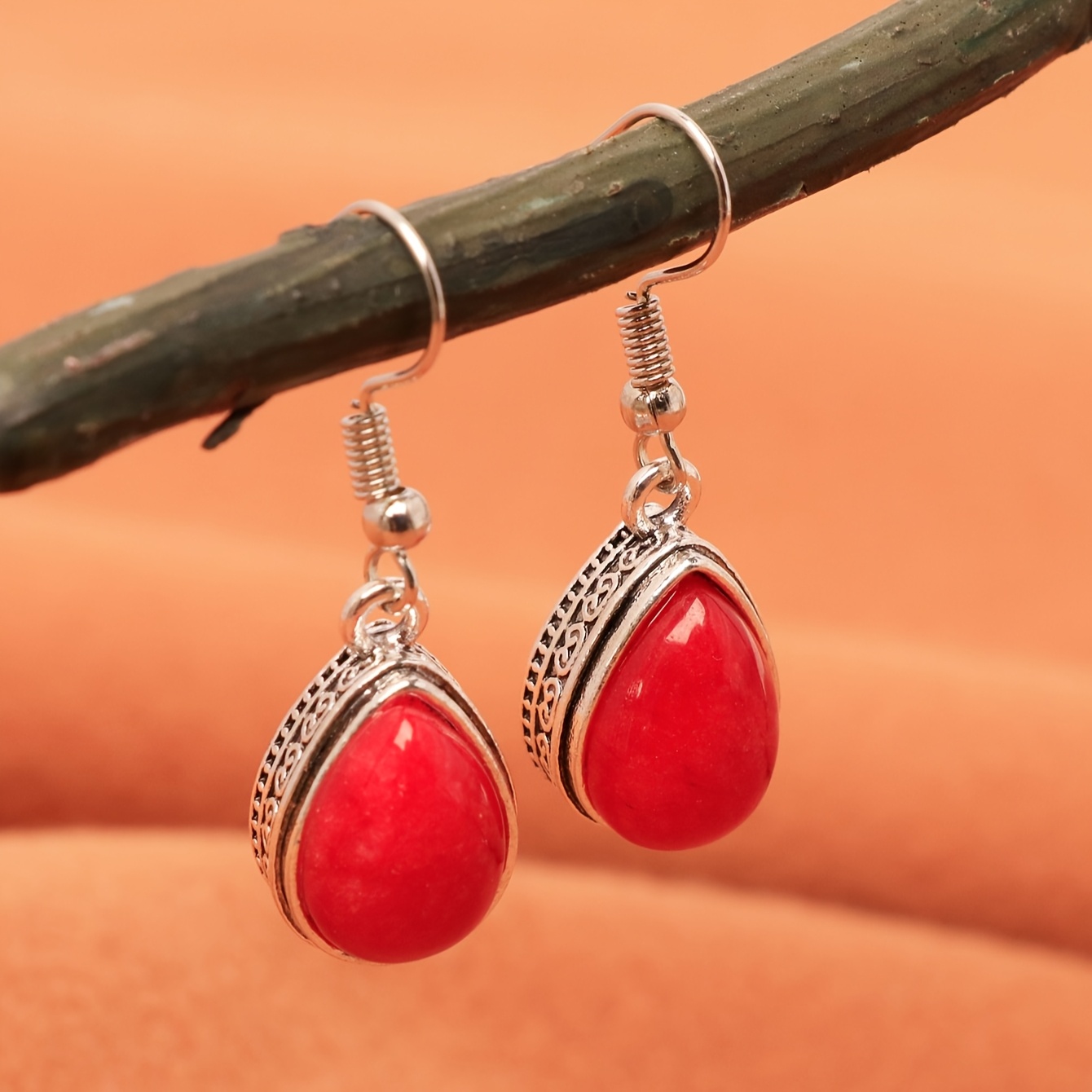Women's Vintage Large Red Teardrop Earrings — Elegant Gift