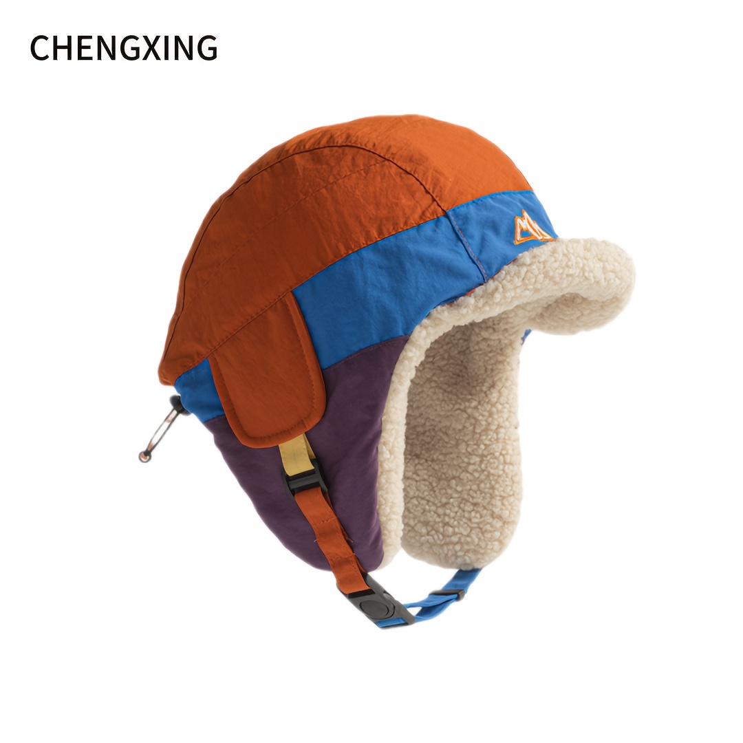 TEMU Bonnet Vintage Extérieur -Vent et Chaud - Style Rétro Thermique à Blocs de Couleur, Idéal pour , la Météo, l'Hiver et les Tenues Décontractées