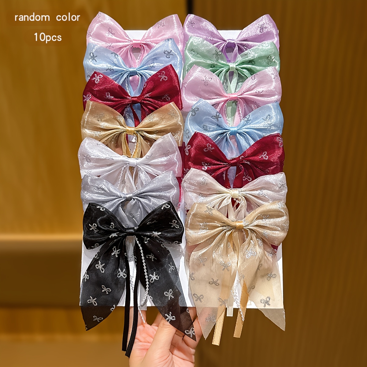 TEMU 10 Random Color Sweet-style Bow Hair Clips, Suitable For Daily Use As Hair Accessories