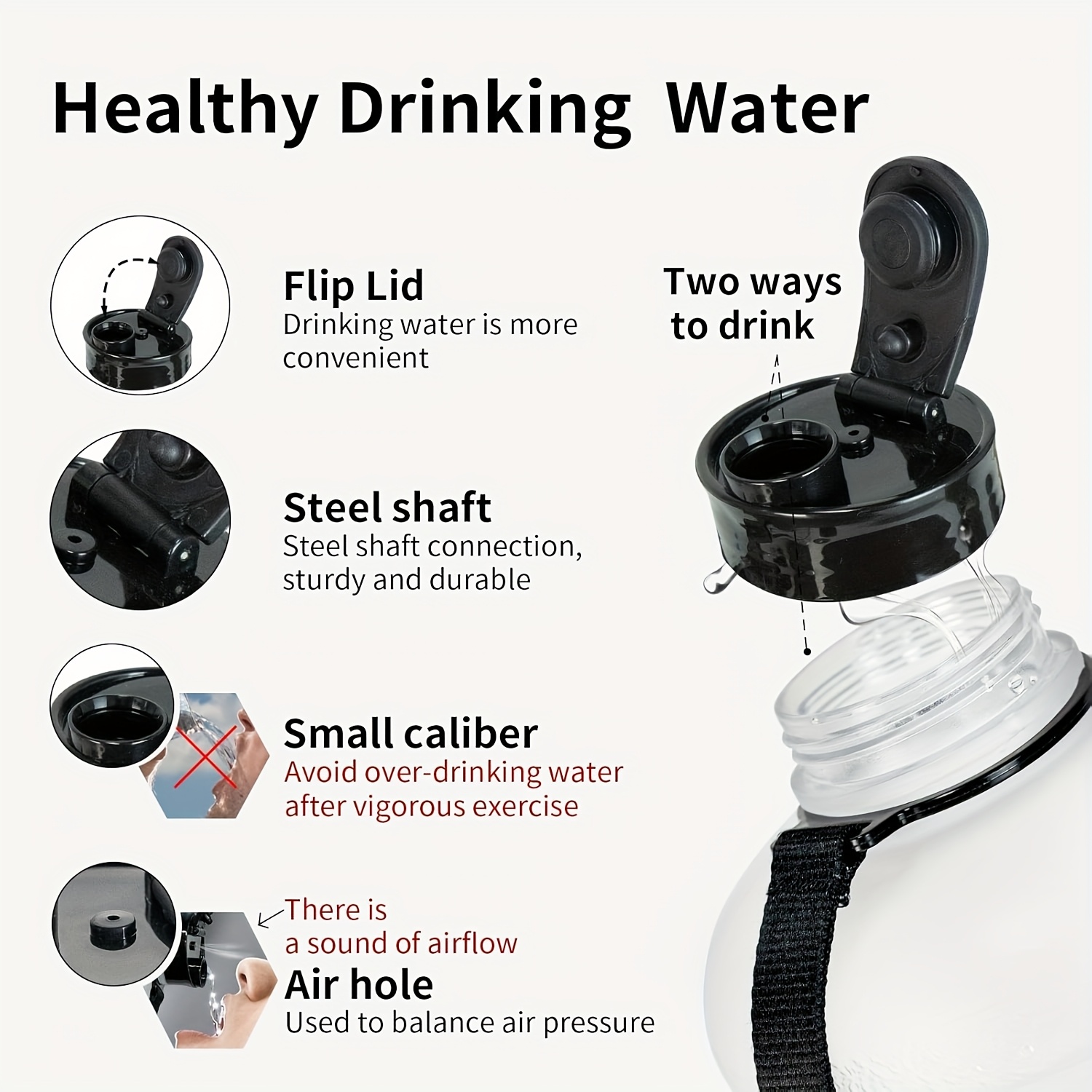 Large Capacity 2.2L Water Bottle, Practical for Home and Travel Use