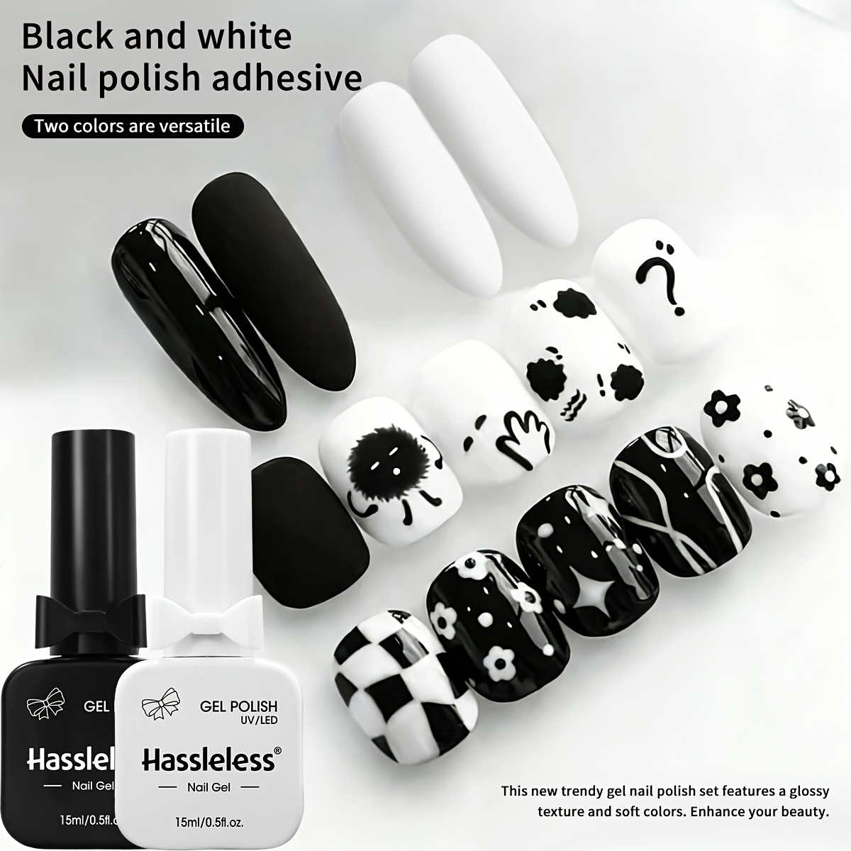 Image of Hassleless 2-pack + Gel Nail Polish Set - Long-lasting High Gloss/led Light Curing, Easily Salon-quality At Home - Removable Gel Nail Polish, An For Diy Gel Nails - 15ml Each, Glass Bottle