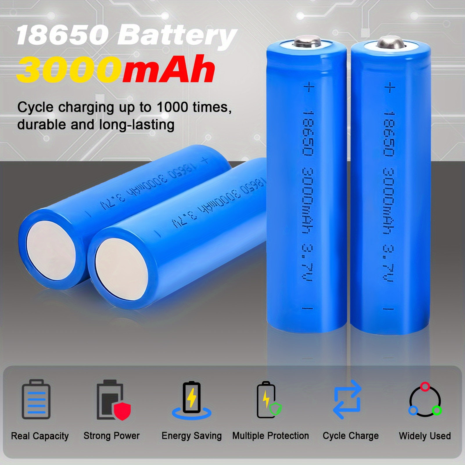 

1pc/2/4/10pcs 18650 Rechargeable Batteries, 3000mah, Button Top With Multiple Protection For Flashlights, Headlamps, Rc Cars, And More – High Capacity, Long-lasting Power Supply