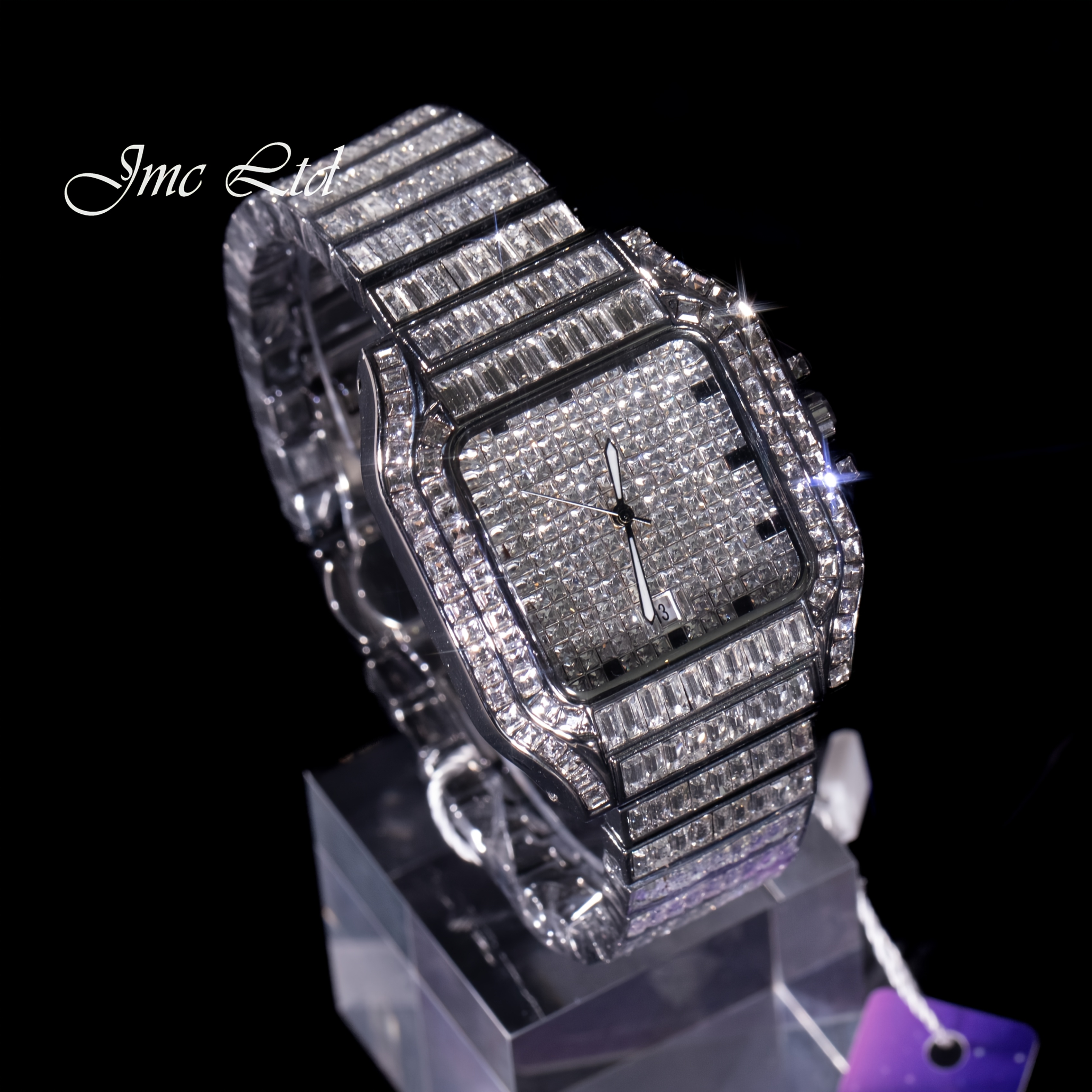 Luxury Hip Hop Square Watch Full Rhinestone Stage Performance Wristwatch, Geometric Glow-in-the-Dark Dress Watch for Christmas Thanksgiving Valentine's Gifts