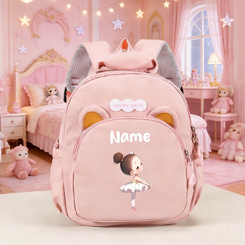 TEMU 1pc Customizable Name High-quality Mini Bear Ear Style Women's Backpack. Solid , Adjustable Straps, Fashionable And Lightweight. Features Ballet