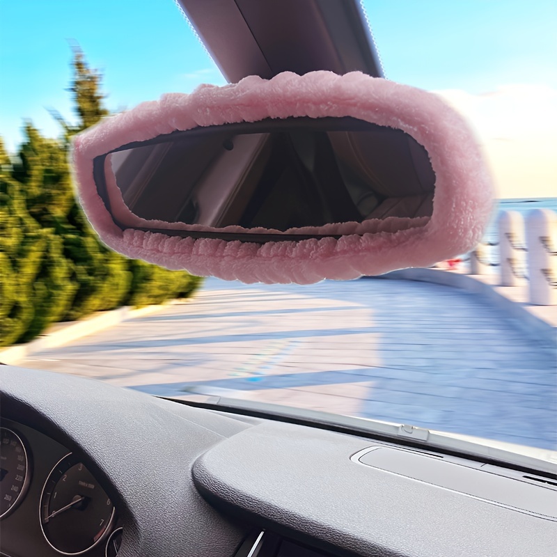 TEMU 1pc Car Rearview Mirror Decorative Protective Case Plush Rearview Mirror Decoration
