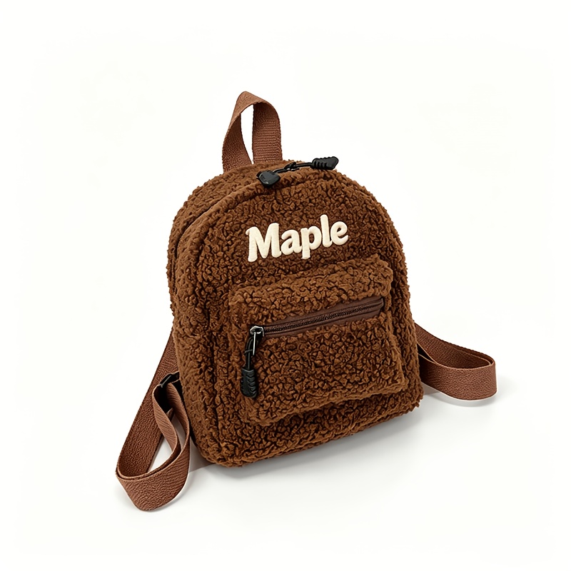 TEMU Personalized Women's Plush Backpack With Name/text & Embroidery - Lightweight Suitable For School, Travel, Gifts, Small Zipper Closure Bookbag,