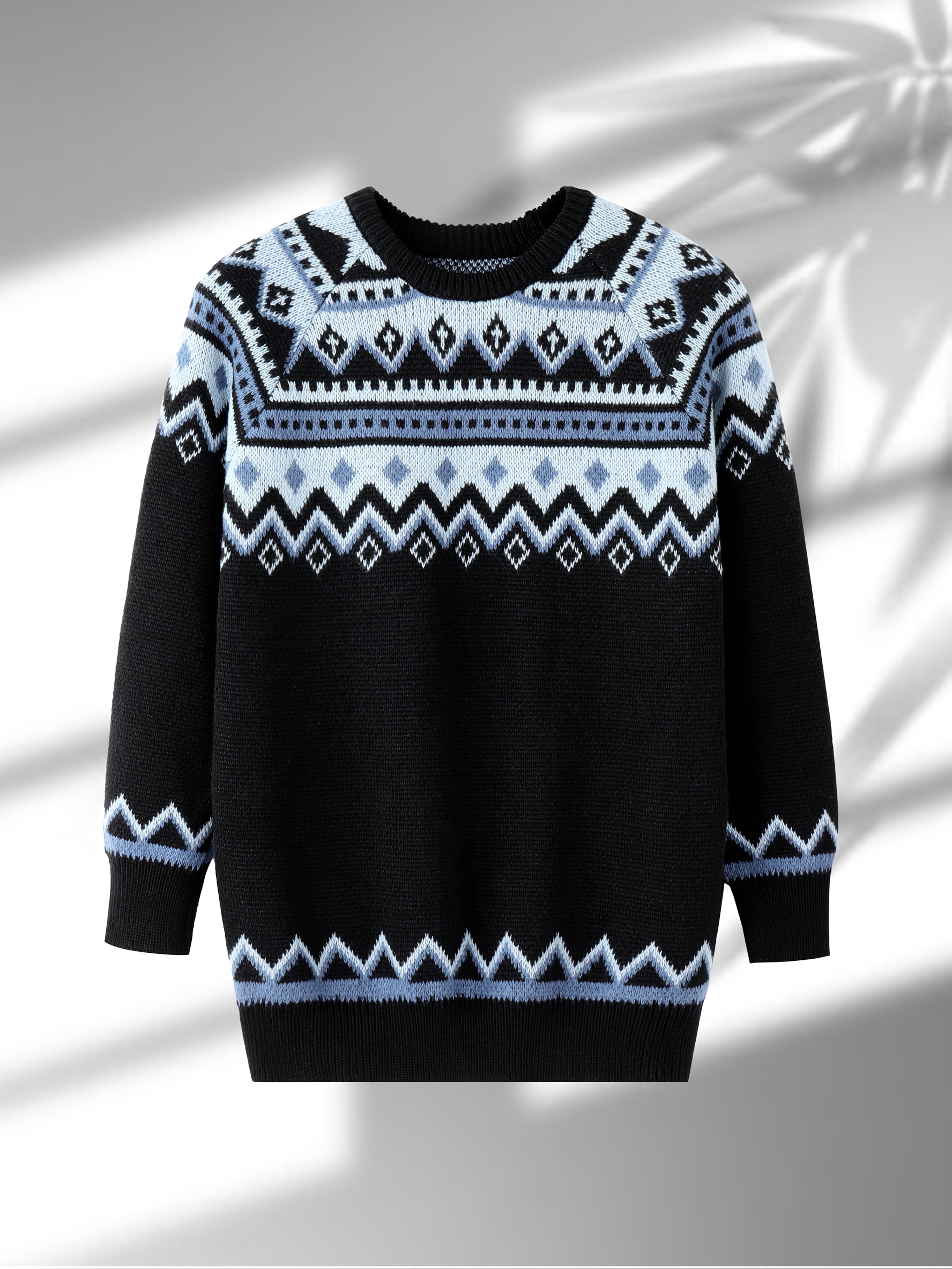 1pc preppy   heren trui - geometrisch   crew neck pullover met raglan mouwen, gebreid polyester  , licht rekbaar, reguliere pasvorm voor herfst/winter 0