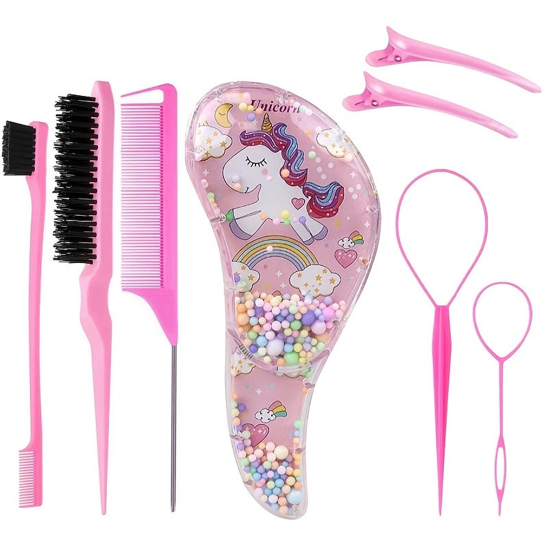 TEMU Ensemble de 8 pièces d'outils de coiffure, peigne irrégulier de massage -accrocs pour femme, peigne transparent à motif dessin , , peigne ,