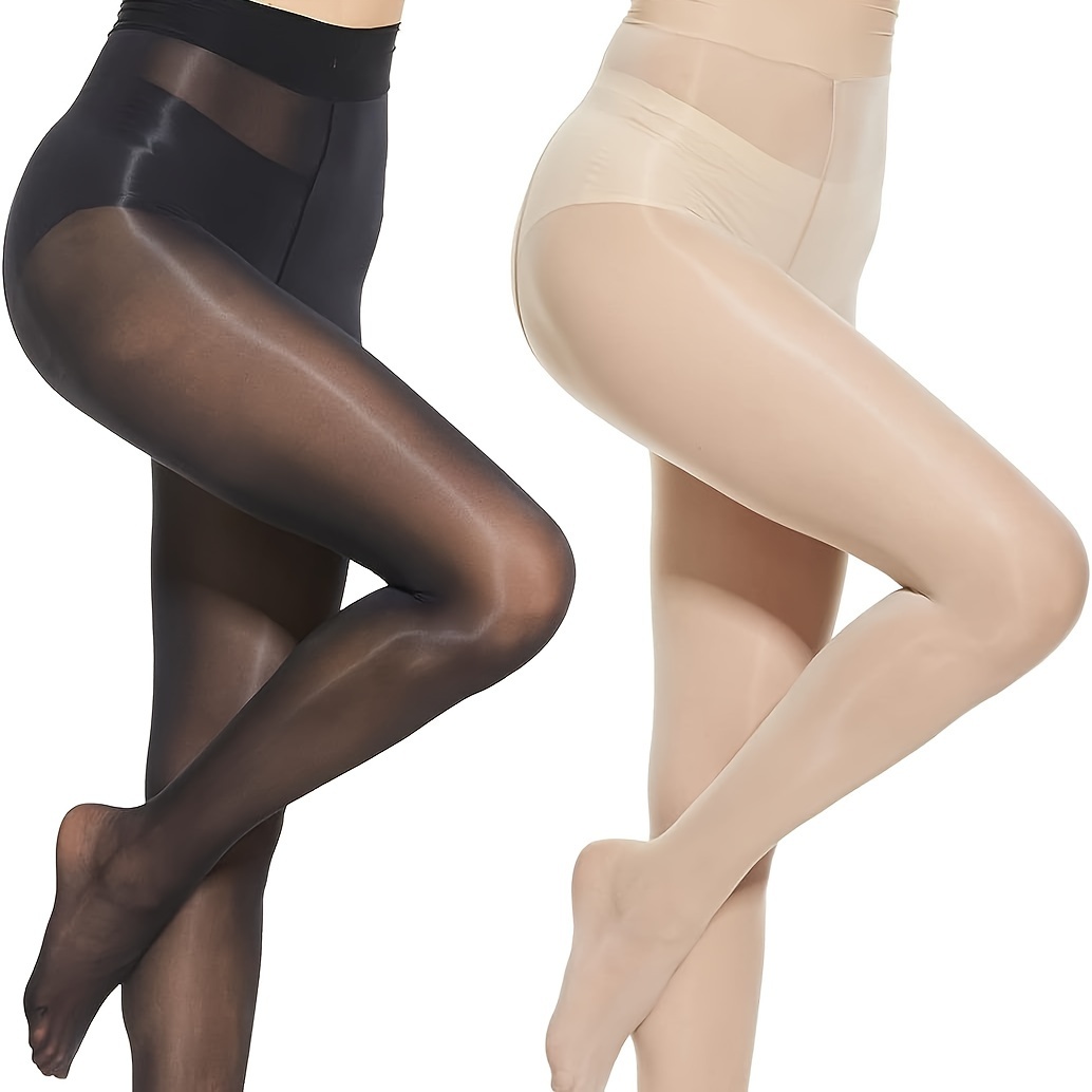 

1 Paire de Collants Haute-Taille Transparent pour Femmes, Extensibles et Brillants à l'Huile, Anti-accrochage pour Festivals de Musique - Noir & Nude, Mélange de Nylon Élégant, Lavage à Uniquement