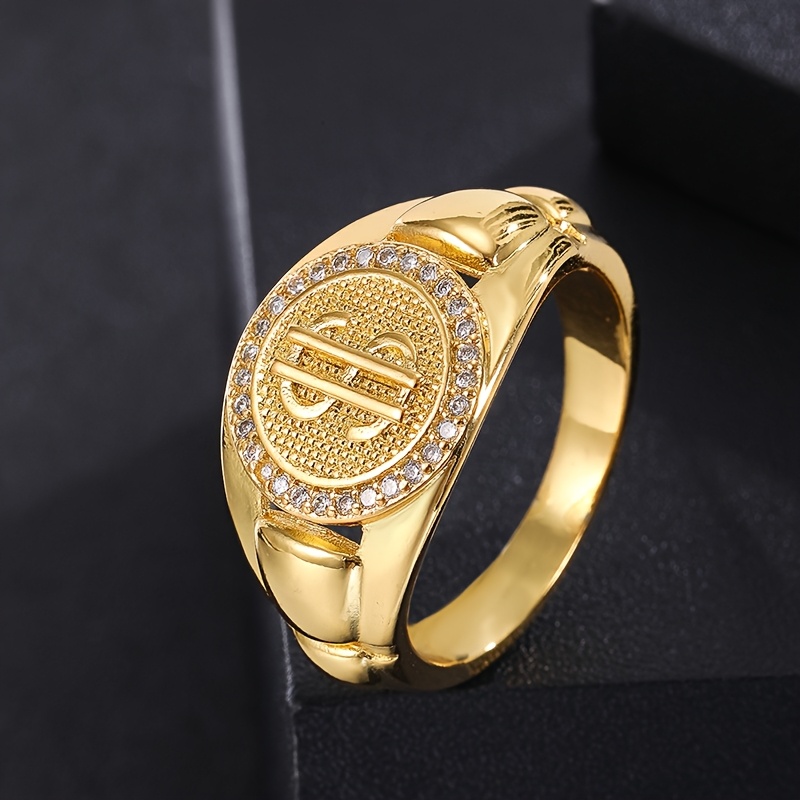 Golden Dollar Sign Ring with Cubic Zirconia & Copper