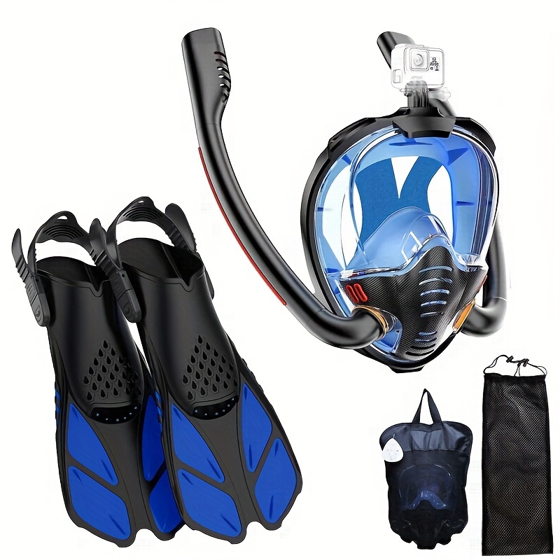 

1 Set Snorkeling Gear, Including 1 Pair Swimming Flippers, 1pc Diving Mask With Breathing Tube, Storage Bag, For Swimming, Snorkeling And Travel Diving