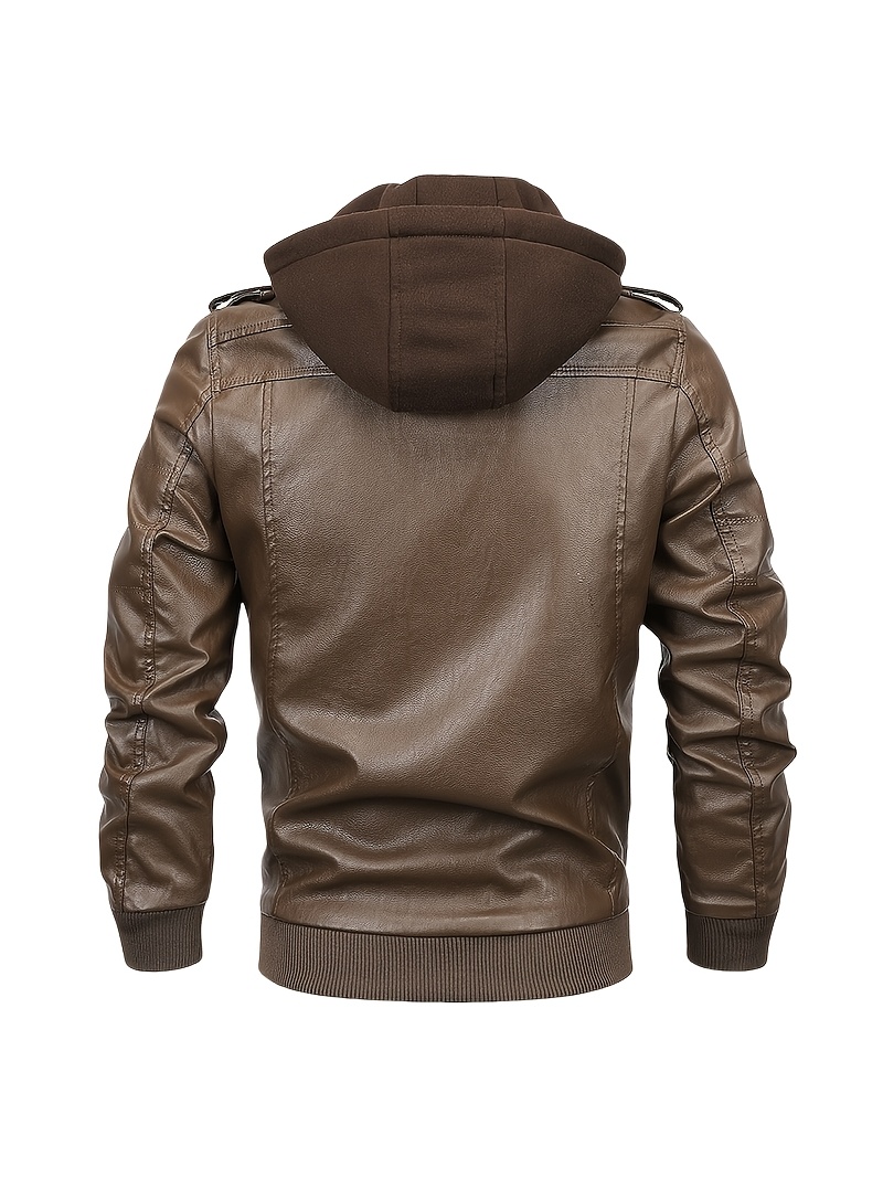 Motorradjacke Herren Lederjacke Braun Kapuze Herren Motorradjacke