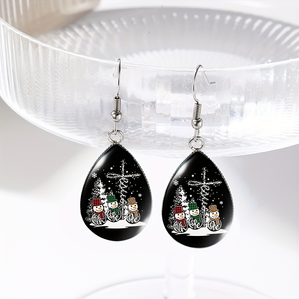 TEMU Handmade Glass Drop Earrings Featuring Christmas Faith, , Love