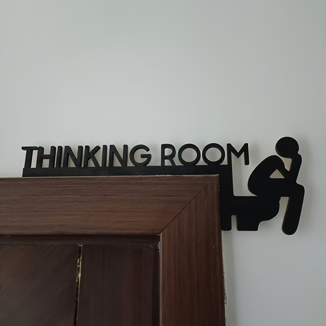 

Room Decor 1pc Wooden Thinking Room Sign, Modern Home Decor Wall Art, Unique Shape Design, For Bathroom Door Top