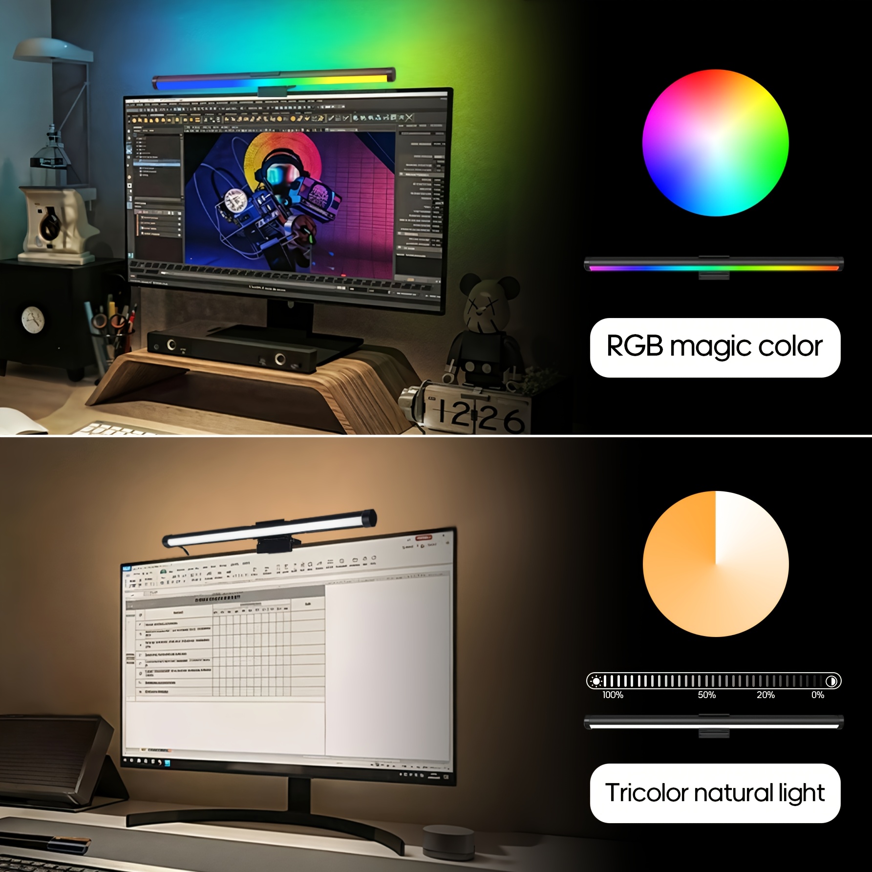 RGB Adjustable LED Double-Sided Screen Light Strip with Remote