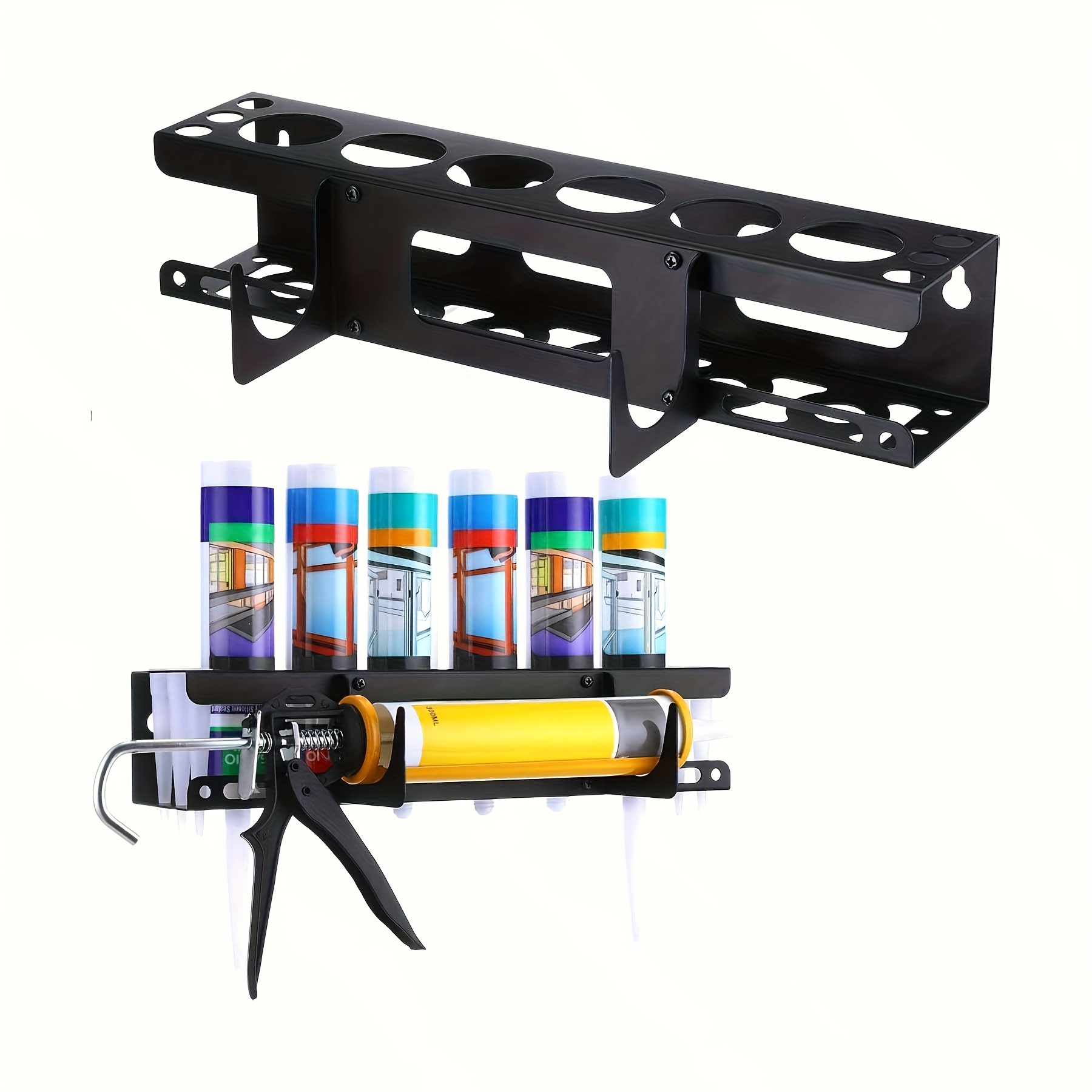 TEMU Caulking Gun Rack Tool Holder, Glue Gun And Tube Rack, Wall-mounted Manual Loading Tool Storage Rack, Holds 6 Tubes And Loading Nozzles, Storage Box For , Shops, Garages, Storage Racks
