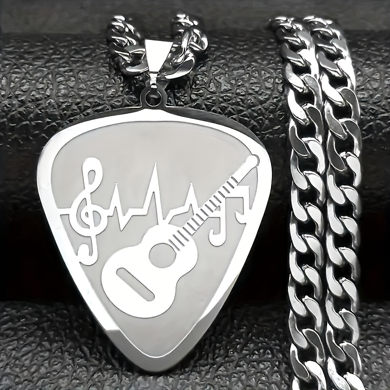 Image of 1pc Hip Hop Guitar Note Necklace Men Women Stainless Steel Music Cool Lovers Pendant Jewelry