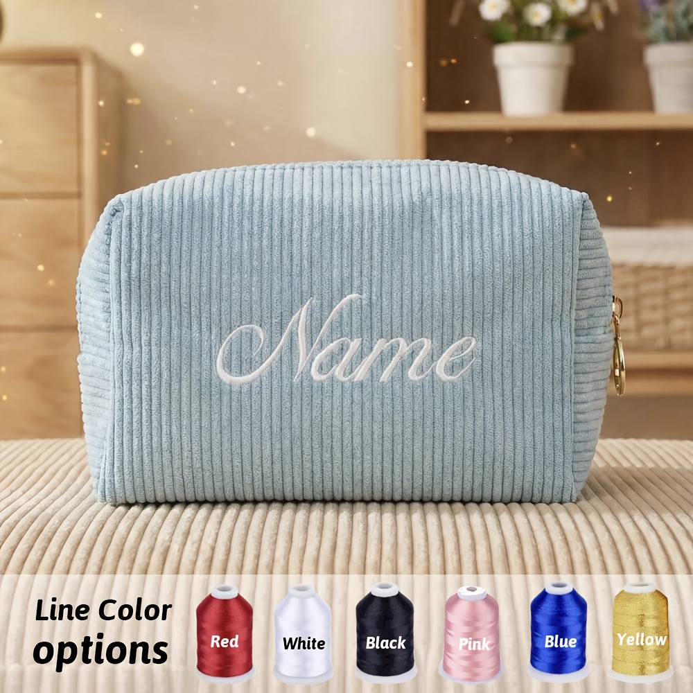 E-shop [Stickerei Anpassung] Personalisierte, anpassbare Kulturbeutel mit Namen, Robuster Reißverschluss Cord Make-up Tasche, Große Kapazität Mode