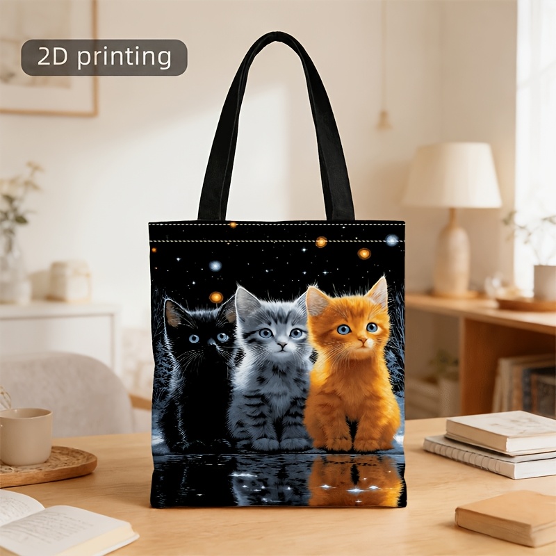 TEMU Bolso bandolera y para , reflejo de cielo estrellado, estampado de tres gatos , bolso tote unisex para viajes diarios y viajes