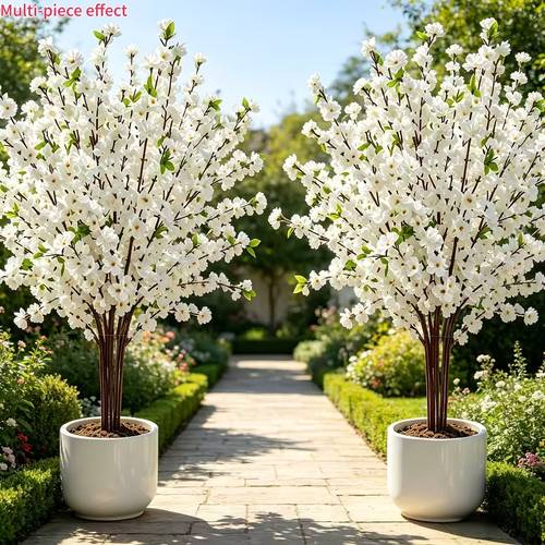 2pcs 49 inch large artificial cherry tree outdoor simulation flower wide and dense branches peach tree beautiful decoration suitable for indoor and outdoor decoration outdoor arrangement courtyard garden