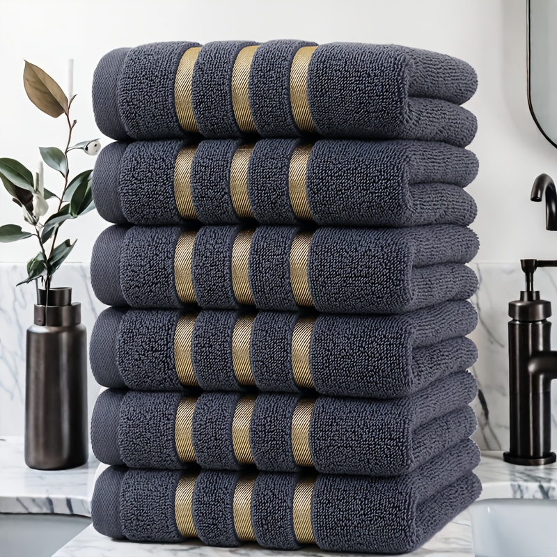 Luxury 6pcs Towel Set, 100% Pure Cotton Hand Towels, 35*75cm, Striped Pattern, Modern Design, No Shedding