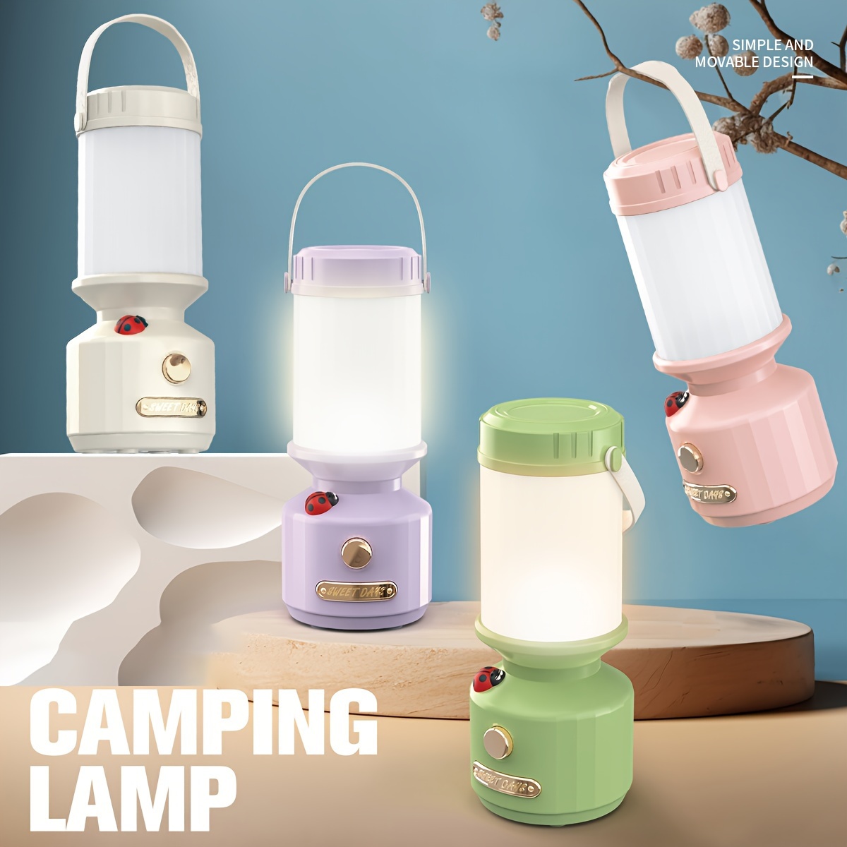 

Portable Dimmable Camping Lamp With Warm & Options - Long-, Rechargeable Via Usb, Plastic With Polished Metal , Ideal For Emergency Power & Christmas Decor, In White, Purple, Green, Pink