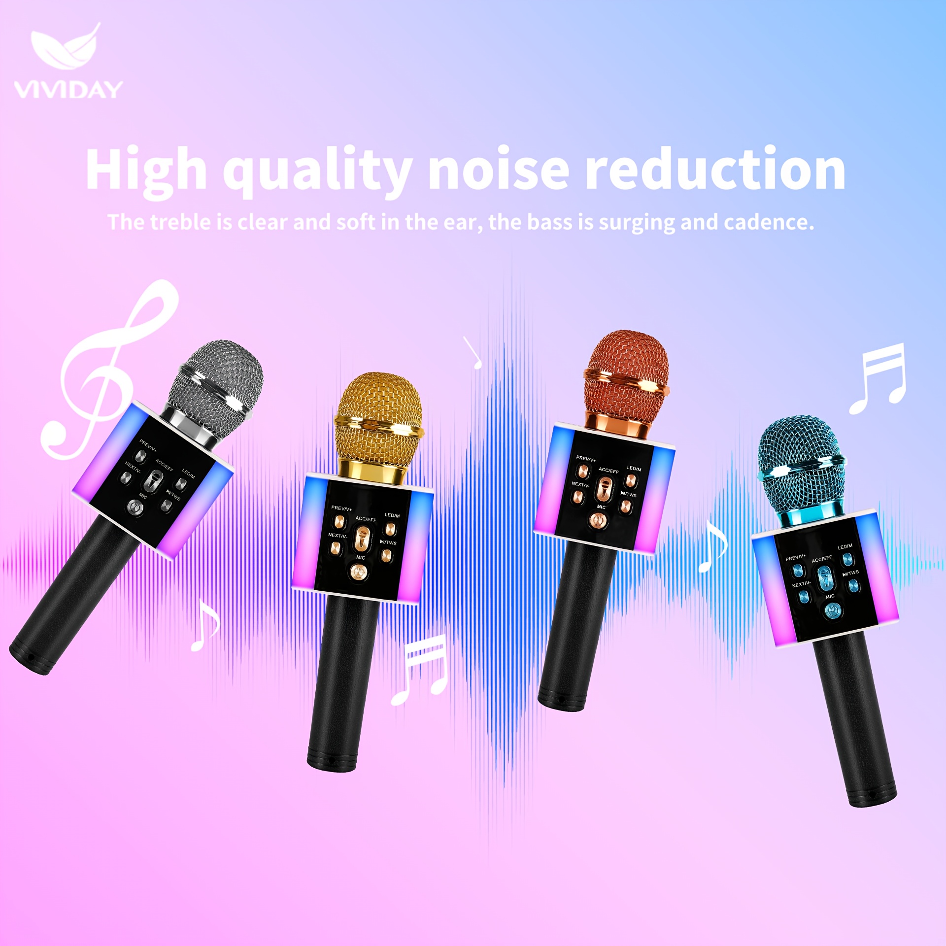 1pc microphone, colorful light karaoke microphone, high-quality wireless microphone, blue k song tooth microphone, k song magic device, computer/mobile phonelive broadcast/ktv/performance special microphone. audio integrated microphone, family special microphone, portable microphone, microphone mini wireless, mini microphone for phone, phone mic, mic for iphone 0
